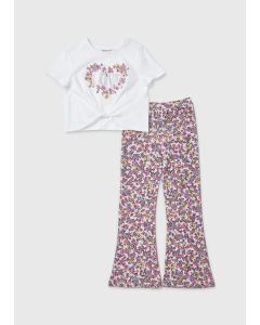 Girls Ditsy Frill T-Shirt & Trousers Set