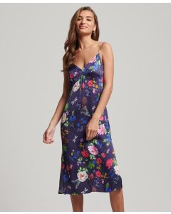 Satin Cami Midi Dress - Patrizia Floral Navy - 12