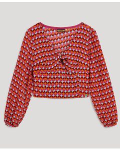 Long Sleeve Woven Crop Top