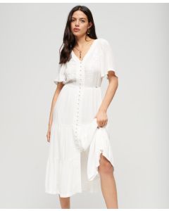 Embroidered Tiered Midi Dress