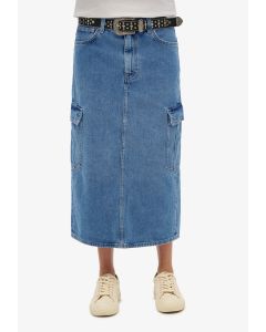 Denim Cargo Pocket Midi Skirt