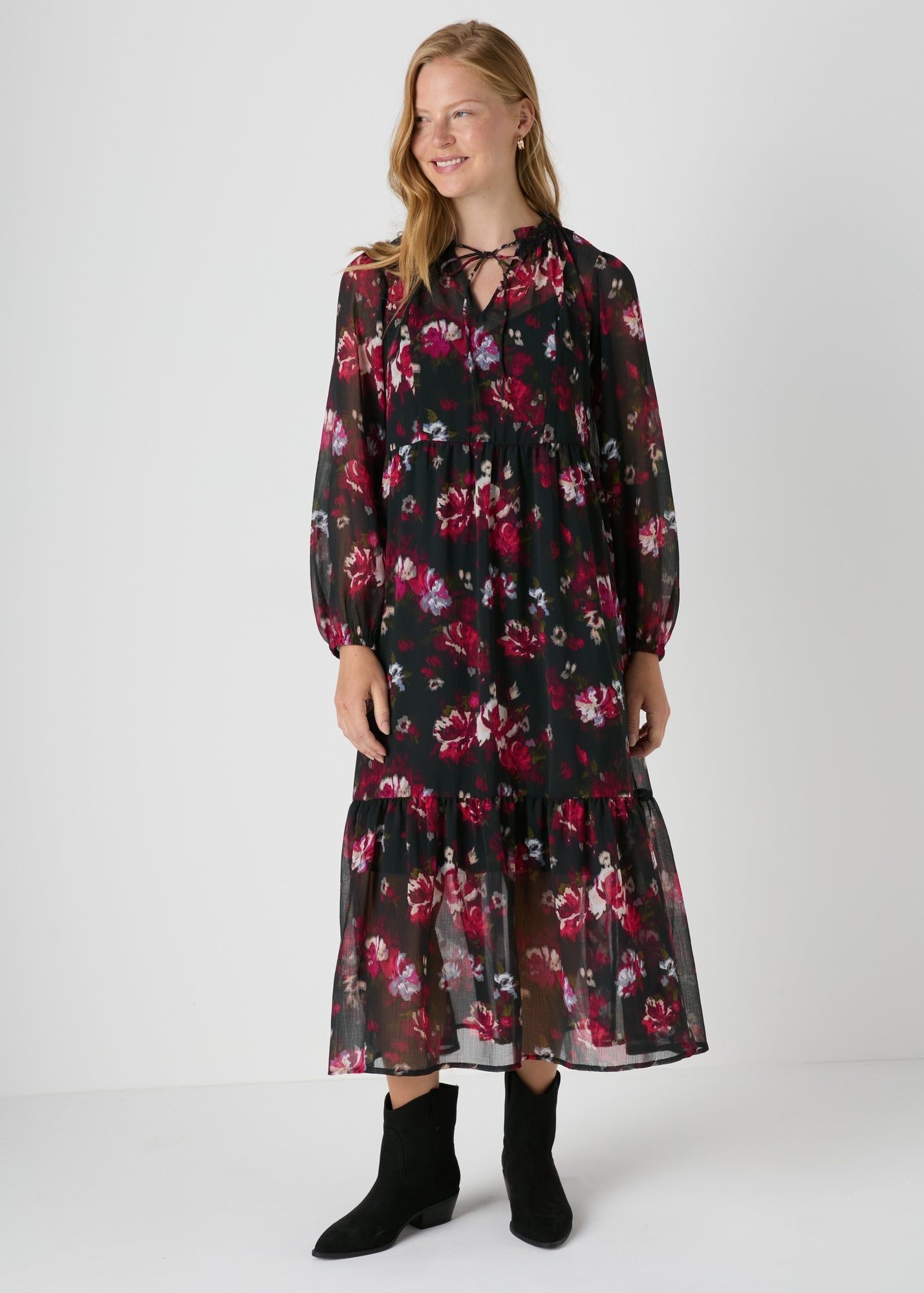Floral Chiffon Midi Dress