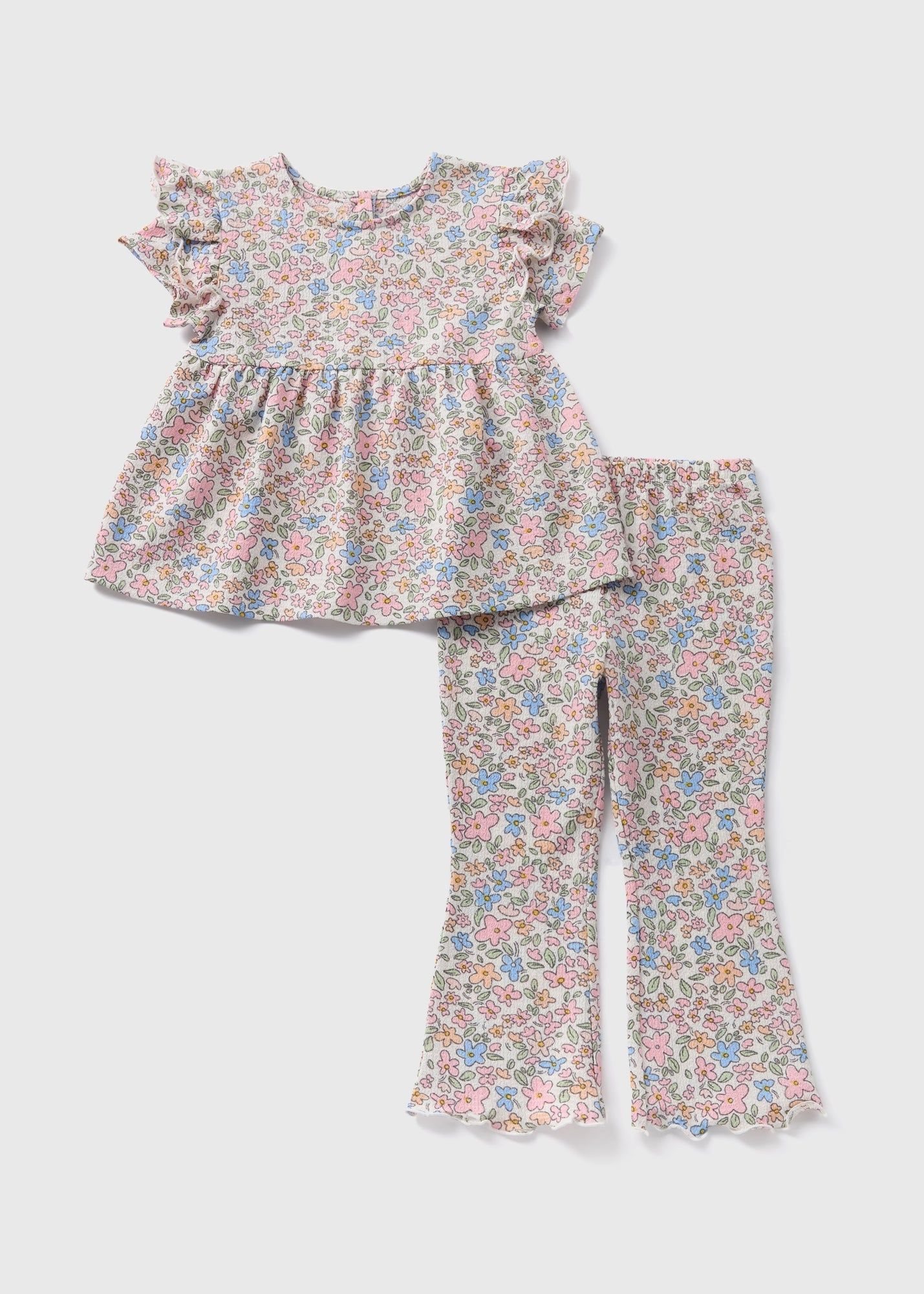 Girls Floral Crinkle Top & Legging Set-Multi