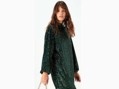 Green Sequin Batwing Mini Dress 