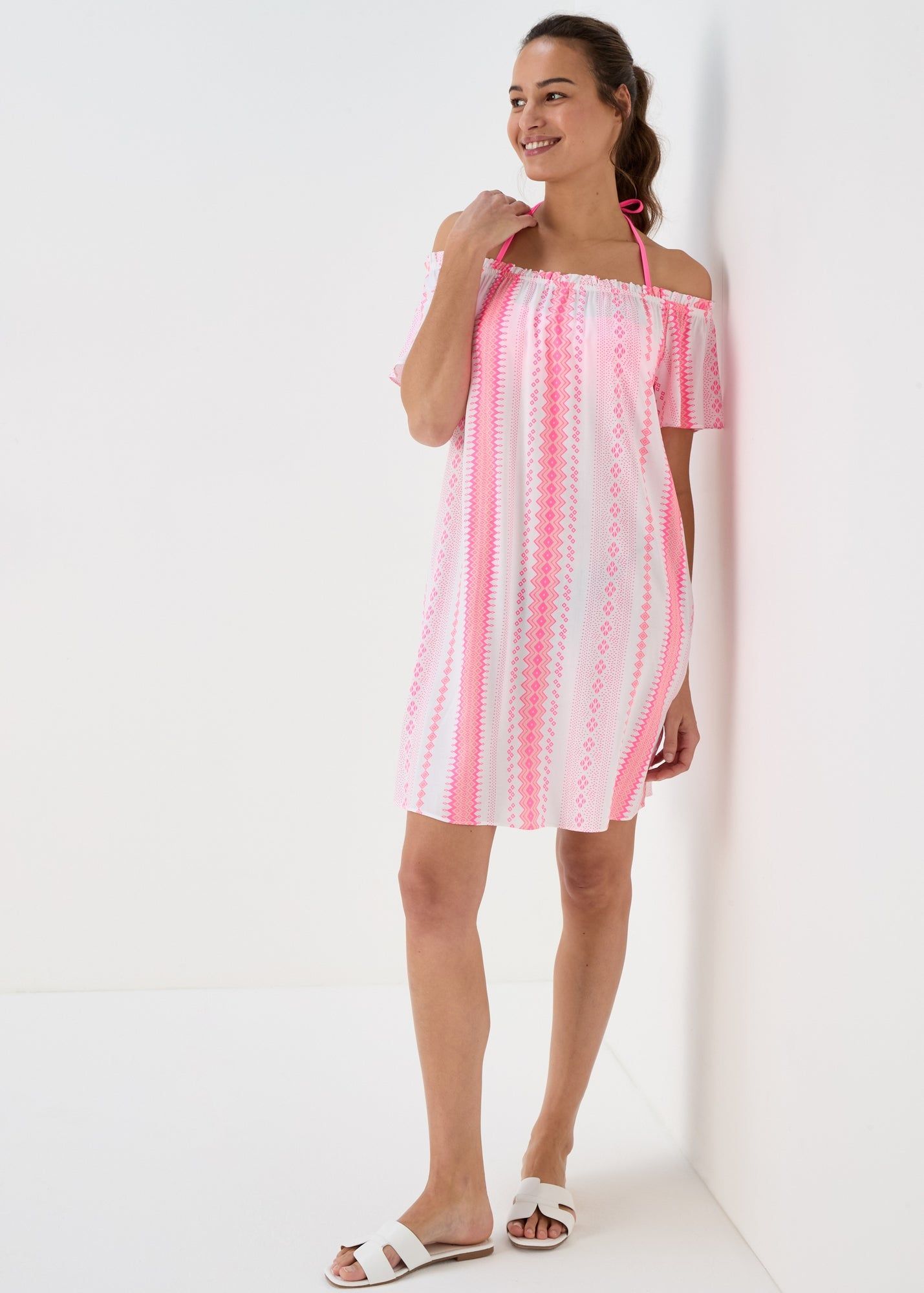 Jacquard Bardot Viscose Mini Dress