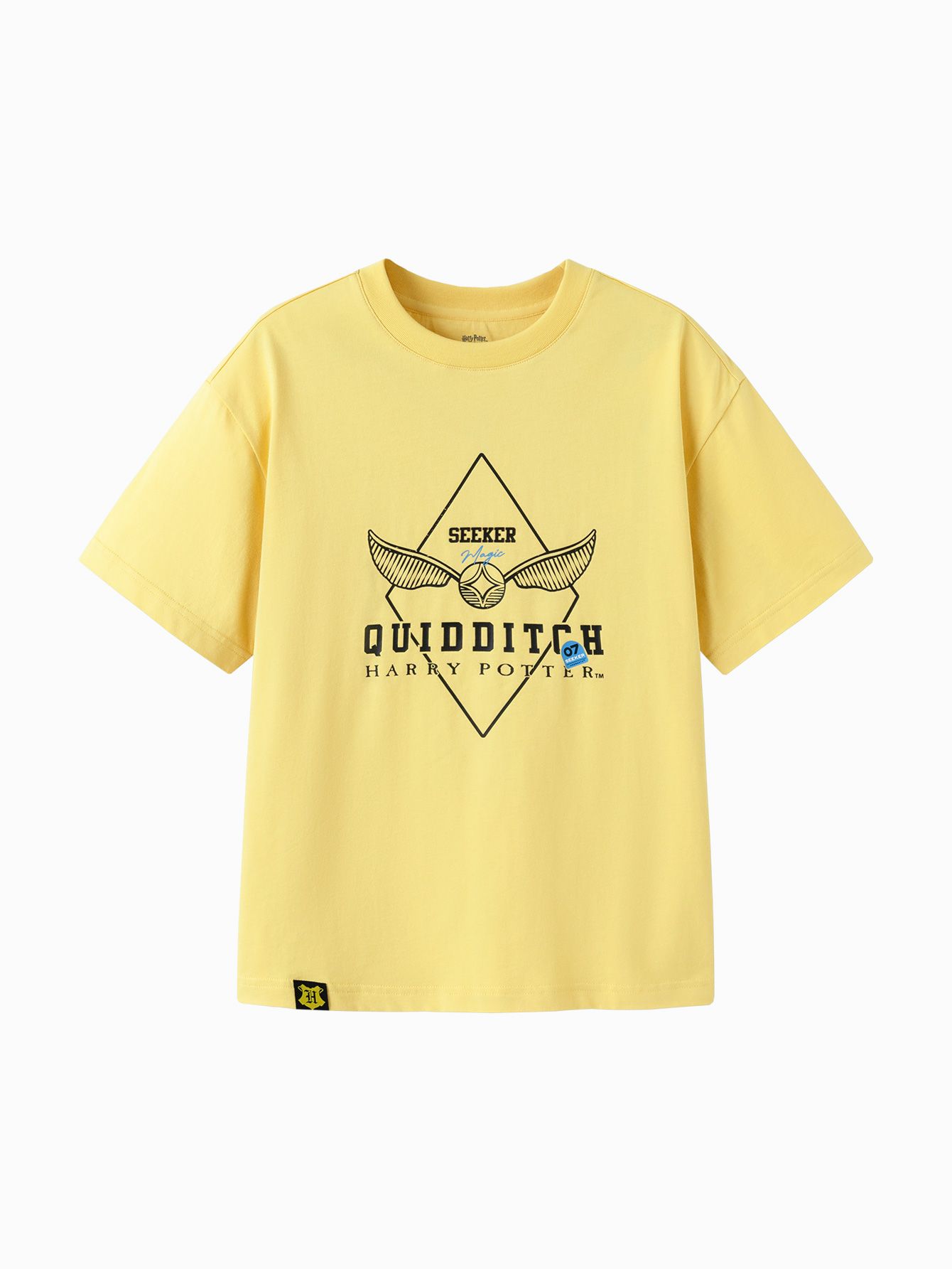 Kids Girl Round v-neck short-sleeved T-shirt-Yellow