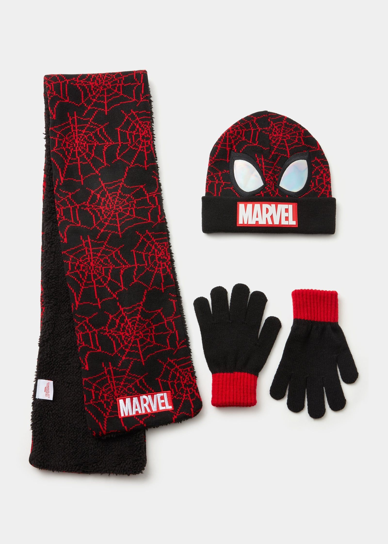 Kids Marvel Spider-Man Beanie Hat Scarf & Gloves Set