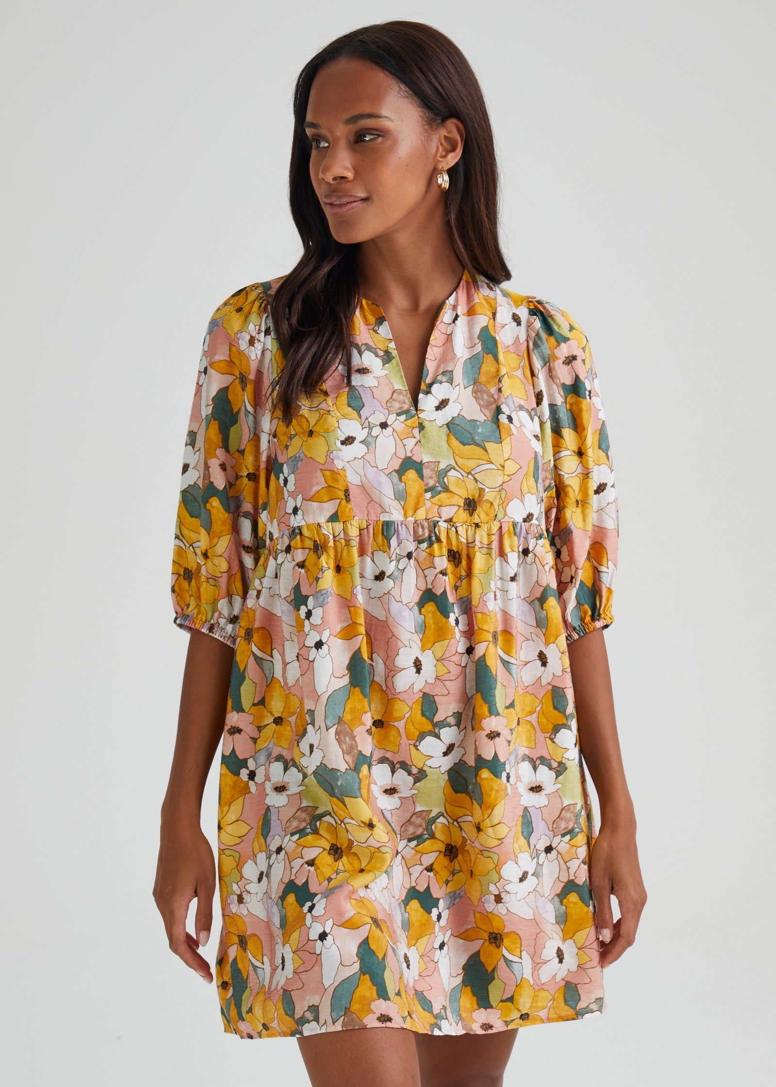 Multicoloured Floral V-Neck Mini Dress