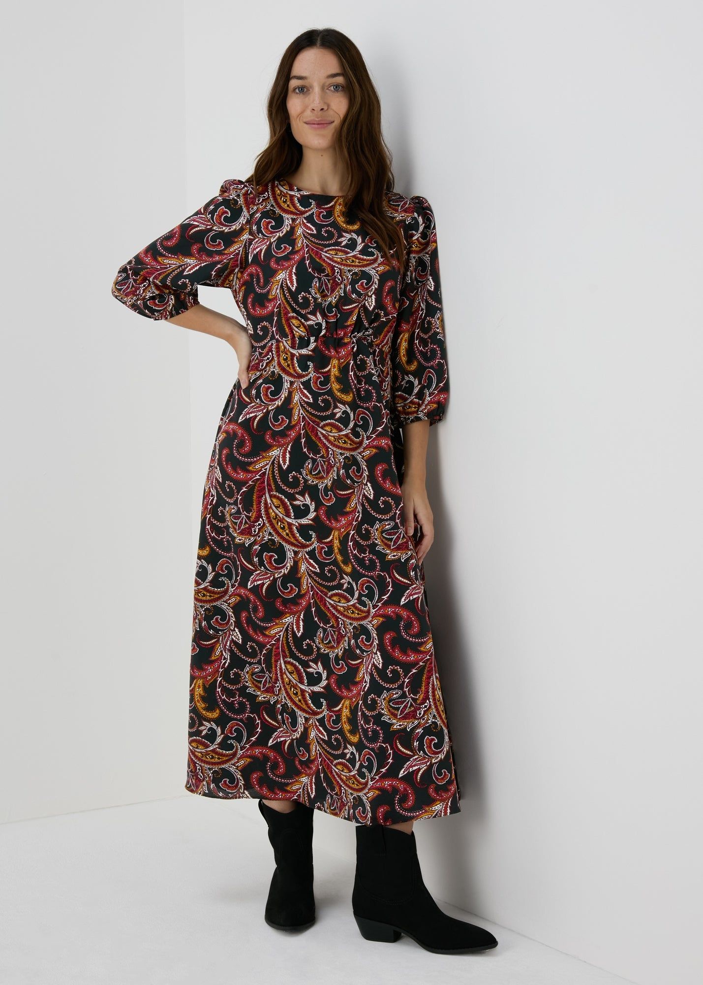 Paisley Midi Dress-Multi