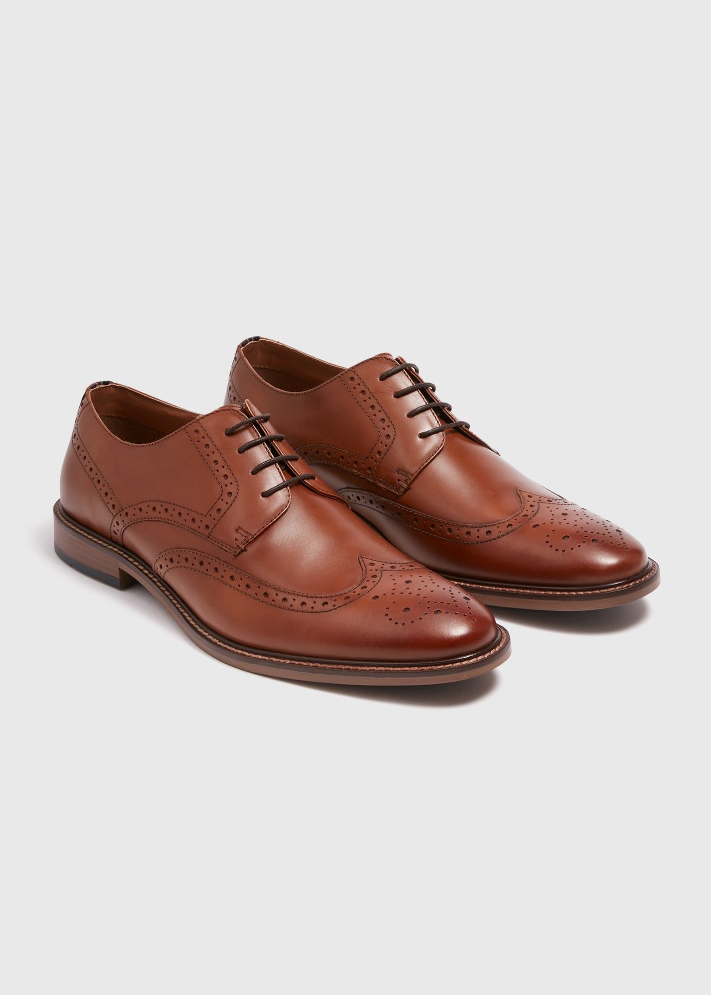 Tan Leather Brogue Shoes-Brown