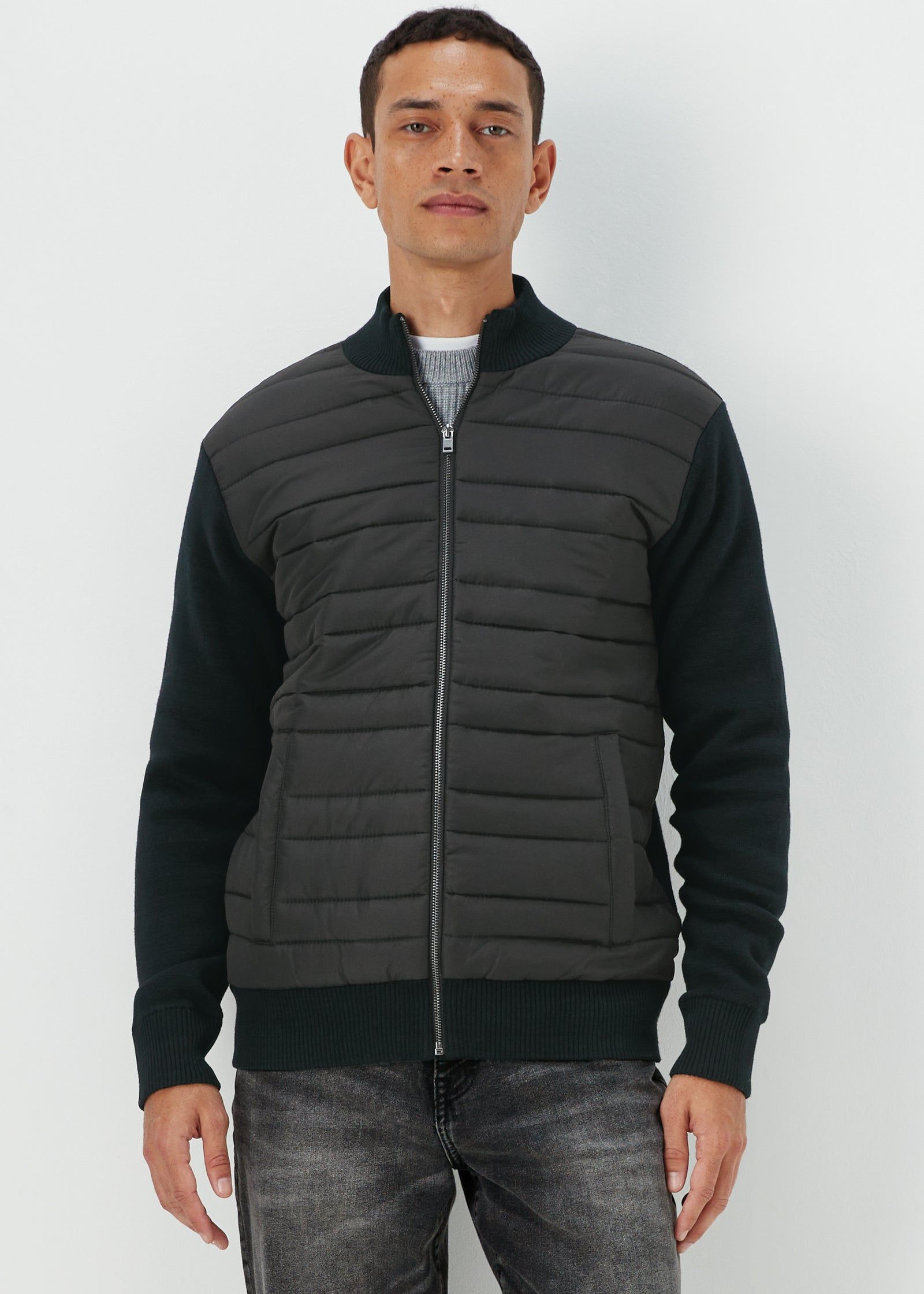 Black Quilted Hybrid Gilet