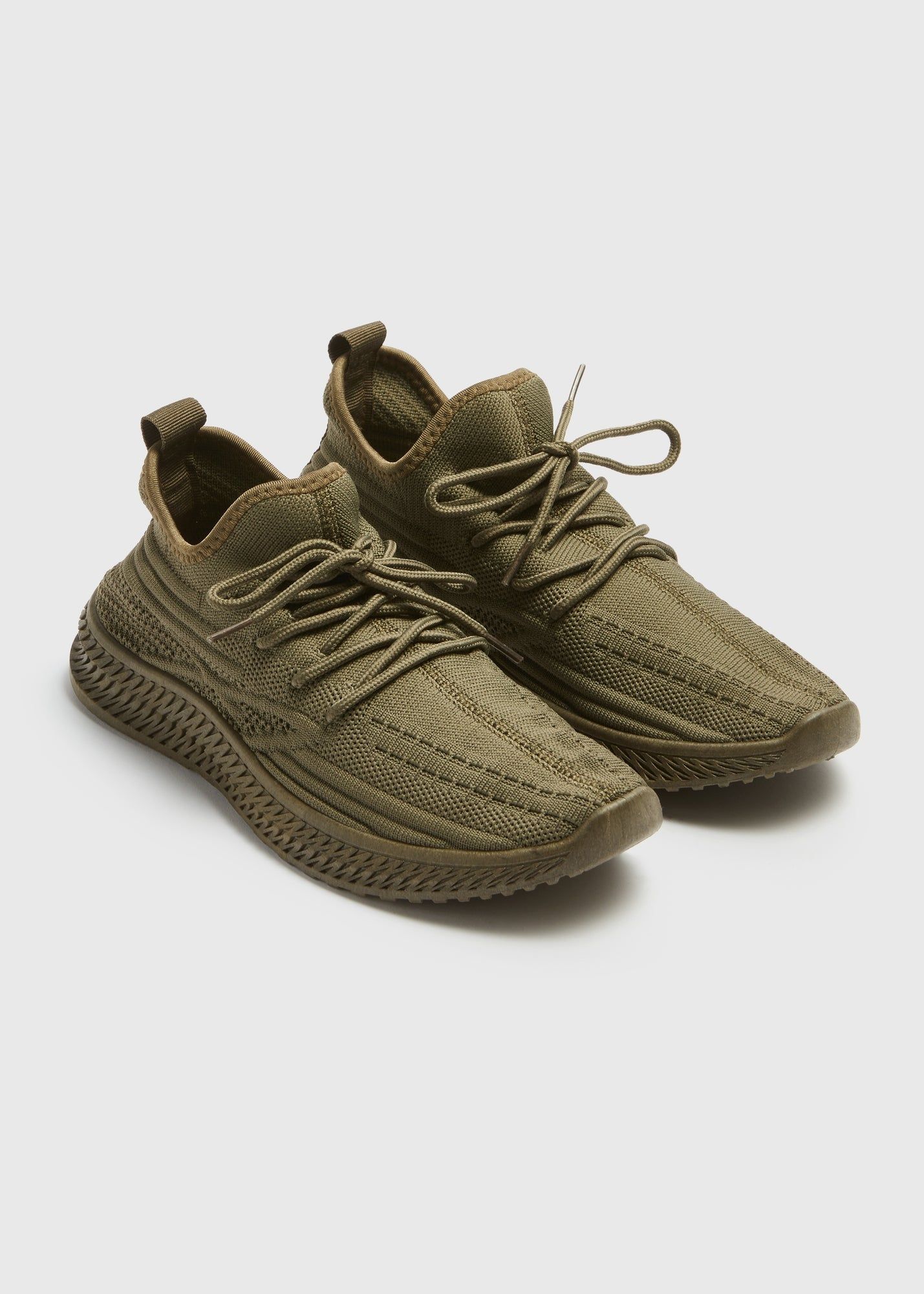 Khaki Knit Lace Up Running Shoes